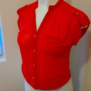 Junior sheer coral elastic waist shirt